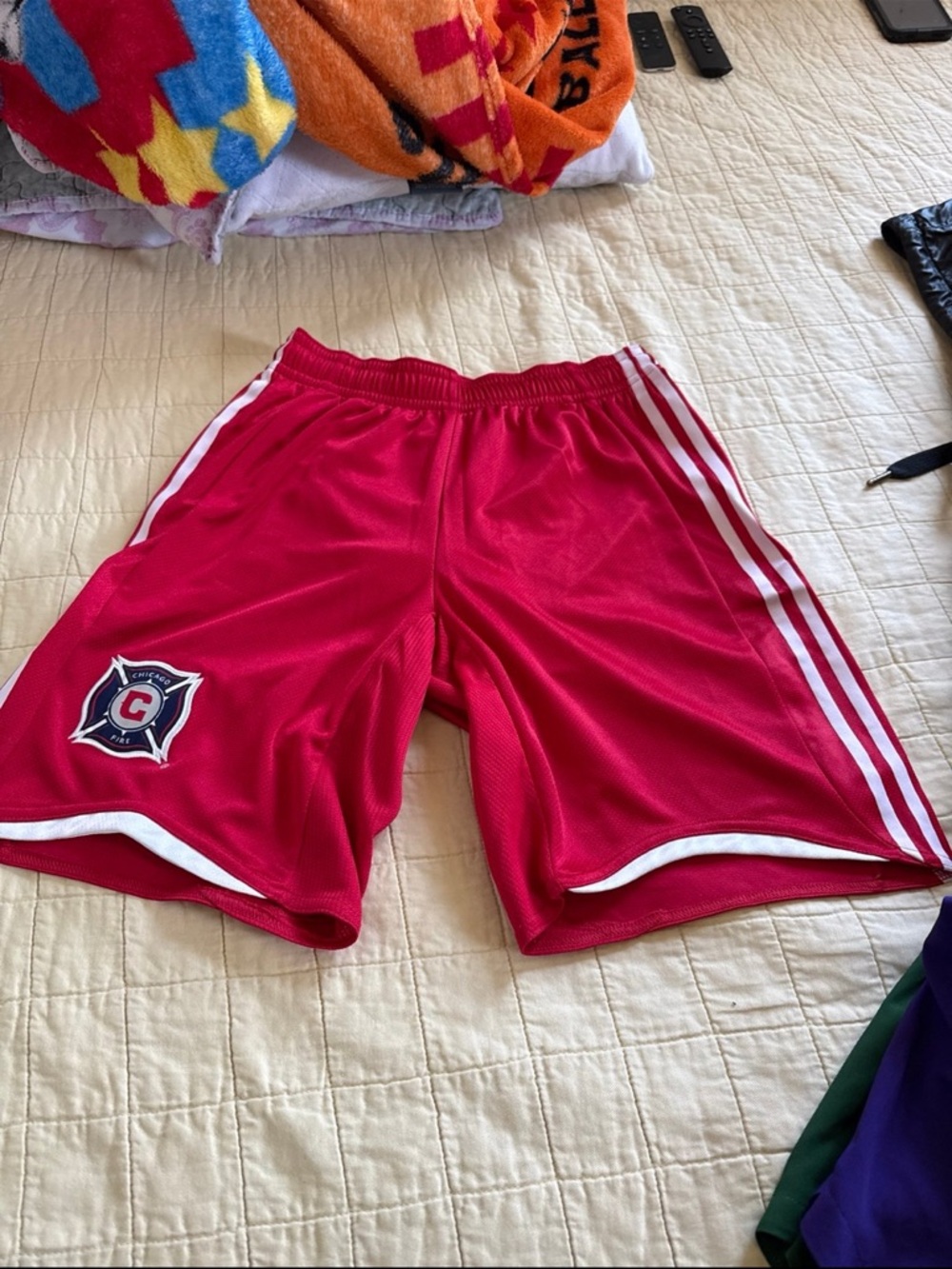 adidas Red Athletic Shorts with White Stripes
